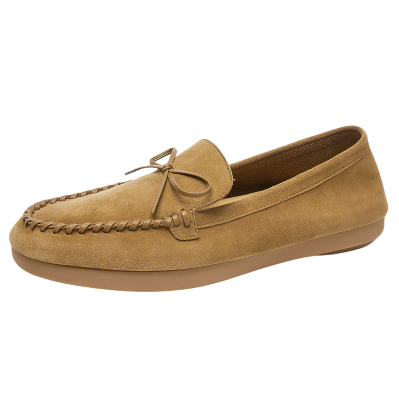 Goldlion Women's Shoes 2026 Spring Bowknot Comfortable Flat Loafers Slip-On G608610132 Apricot Size 37
