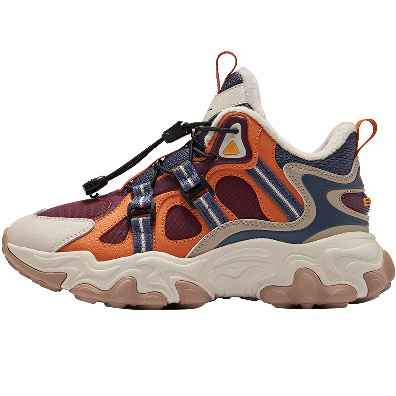 ERKE Kids Casual Shoes Boys Girls Warm Cotton Shoes Cherry Red Patent/Fresh Orange Fragrance/Gray Ink Blue Size 35
