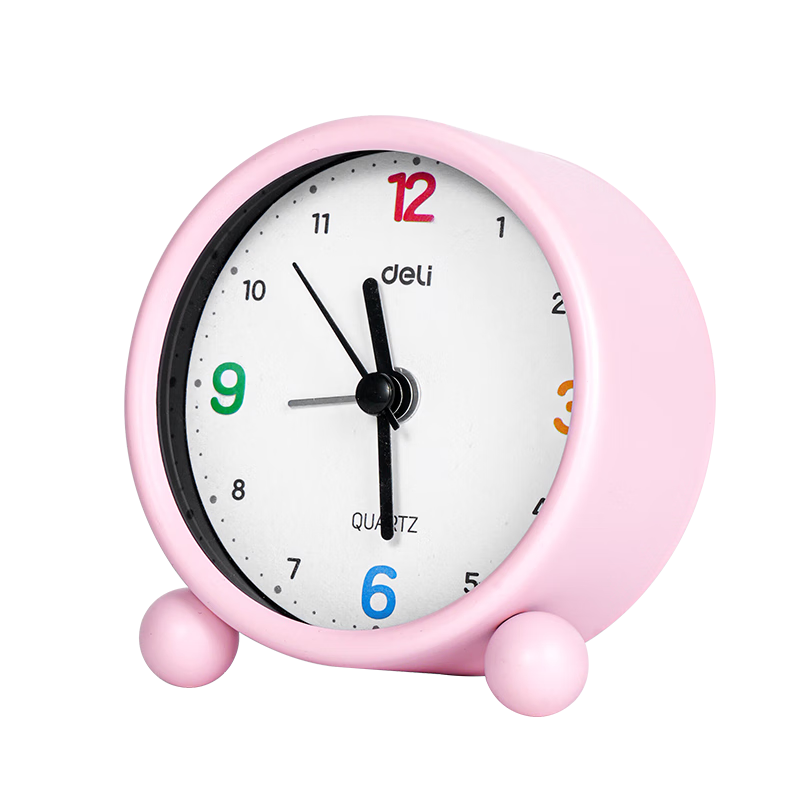 Deli Alarm Clock Student Children's Bedside Clock Wake-Up Device Powerful Silent Sweep Second - LE309 Small Clock - Alarm Clock (Pink) (Unit) Gift