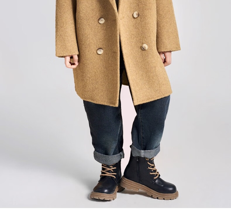 Romon Kids Reversible Wool Coat Autumn Winter Boys Girls Woolen Mid-Length Korean Style Jacket Charcoal Gray 170 7