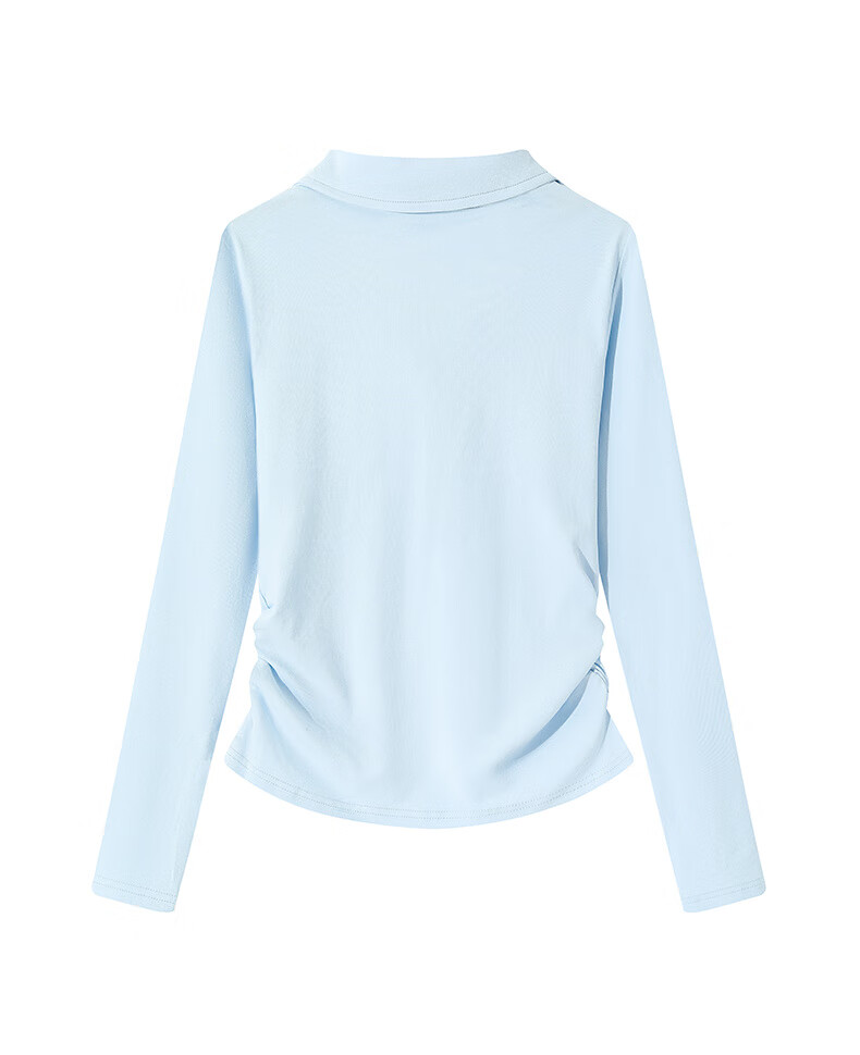 :CHOCOOLATE IT Lapel Shoulder Long Sleeve T-Shirt Women Short Pleated Waist Summer New Base Shirt Top White L 5