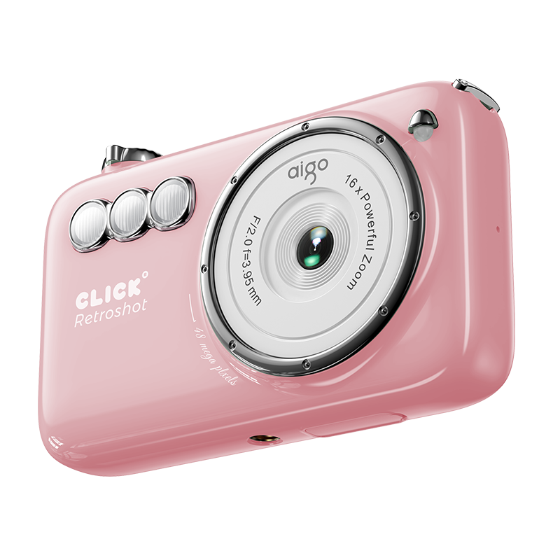 Aigo Patriot V1 New Flagship Dual Camera Selfie Student Digital Camera Birthday Gift for Girls Entry-Level Campus HD Travel Alternative CCD Pink 128GB