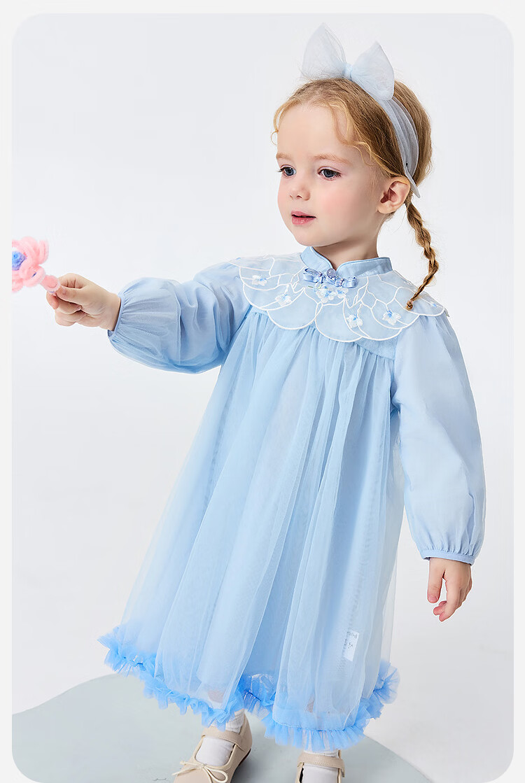 Minibala [Guofeng] Girls Baby Soft Skin-friendly Sweet Mesh Embroidered Dress 2026 Spring 11