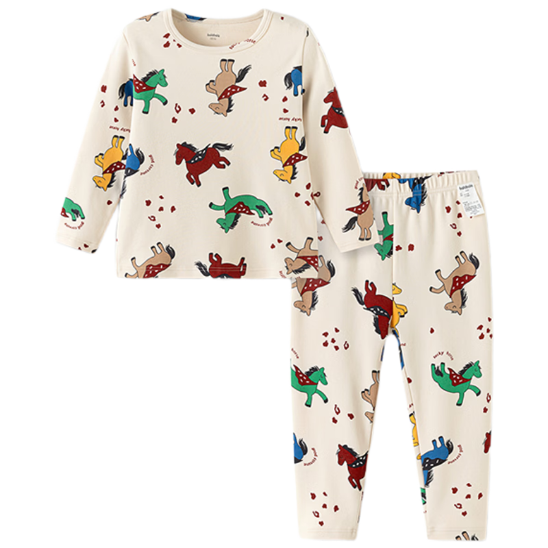 Balabala Kids Boys Girls Set Children's Underwear New 2026 Spring Plush Red Pony New Year Thermal Top and Bottom