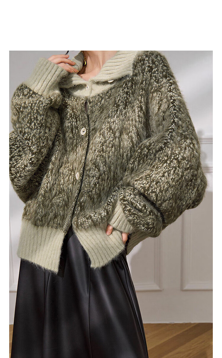 Demana Vintage Style Colorblock Lapel Cardigan with Fluffy Wool Winter Cozy Petite Knit Sweater for Women 13