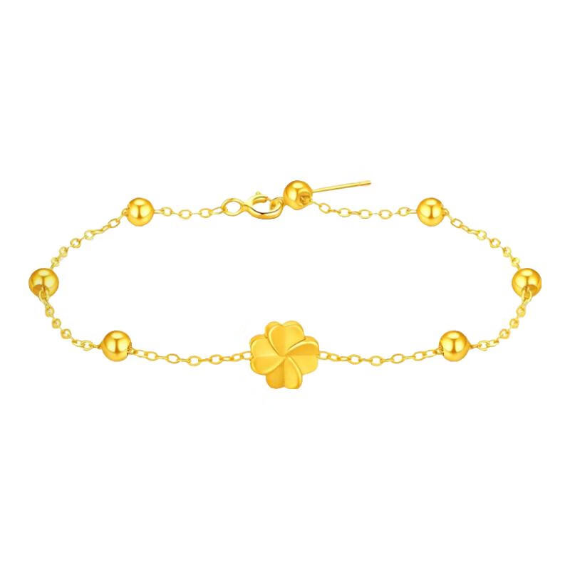 China Jewelry 24K Gold Four-Leaf Clover Bracelet for Women 2026 New Luxury High-End Lucky Bead Birthday Gift for Girlfriend Wife
