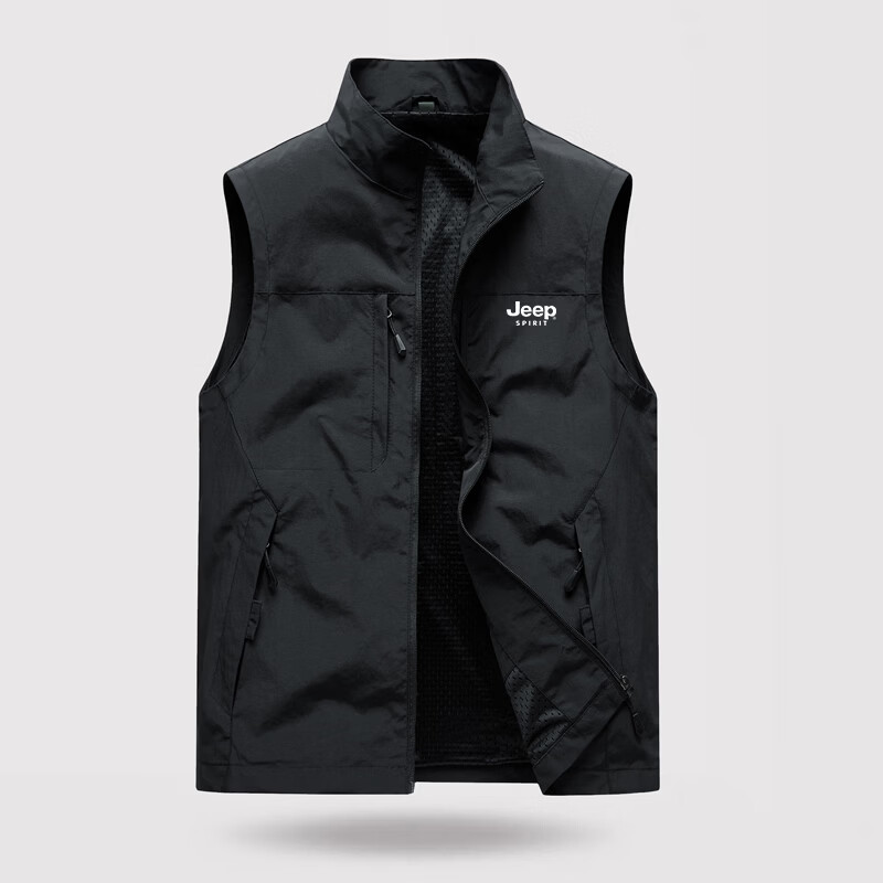 JEEP SPIRIT Men's Autumn Winter Stand Collar Vest Casual Multi-Pocket Sleeveless Jacket Dark Blue 4XL 4