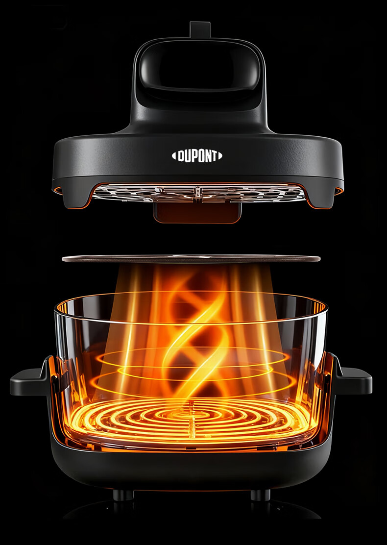 DU PONT Air Fryer 2026 New Model High Borosilicate Glass 0 Coating Visible Multifunctional Electric Fryer Non-stick Easy Clean Electric Oven Fryer and Roaster 4.5L No Flip 7