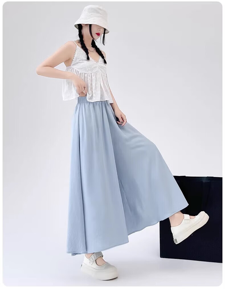 LangSha Women's Summer Skirt Pants, New Style for Petite Figures, Ice Silk Wide-Leg Pants, Loose-Fitting Slimming Casual Pants, Thin Draping Hip-Covering Trousers 19