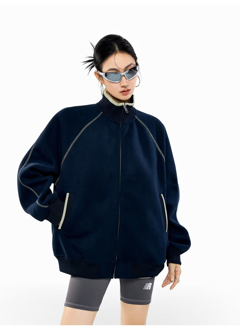 ICH MODE American Style Hassel Corduroy Sports Jacket Women 2026 Spring New Loose Cardigan Sweatshirt Zipper Top Dark Gray XL 28