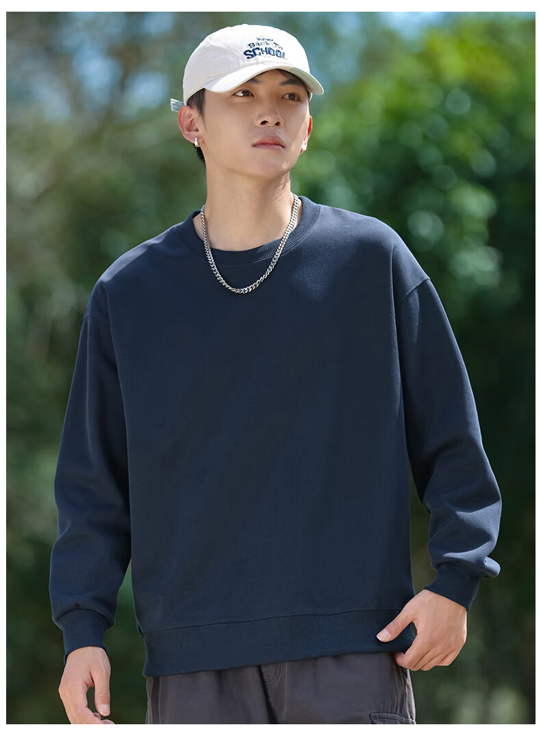 EASTERN CAMEL Men's Autumn Winter Crew Neck Solid Heavyweight Drop Shoulder Long Sleeve Outdoor Pullover Sweatshirt White XL 16