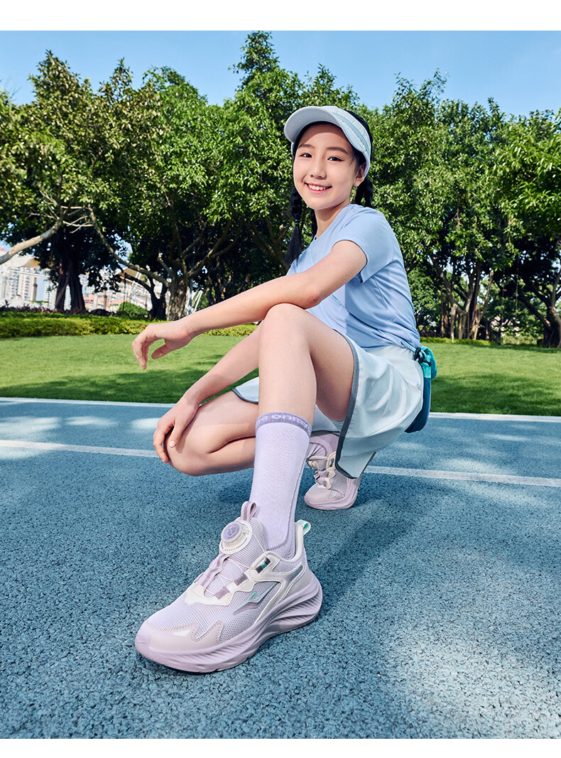 ERKE Kids Unisex Sports Shoes Children's Dial Buckle Mesh Running Shoes Microcrystalline White/Moonstone Gray Size 34 19