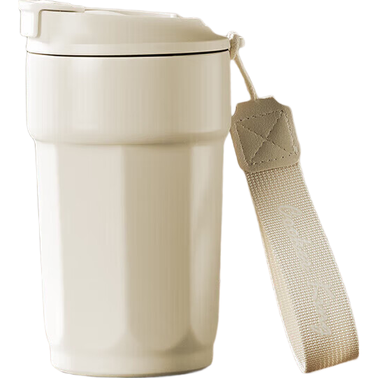 Chuida Huang 316L Stainless Steel Coffee Thermos Cup Insulated Portable Water Bottle 420ml (Off-White)