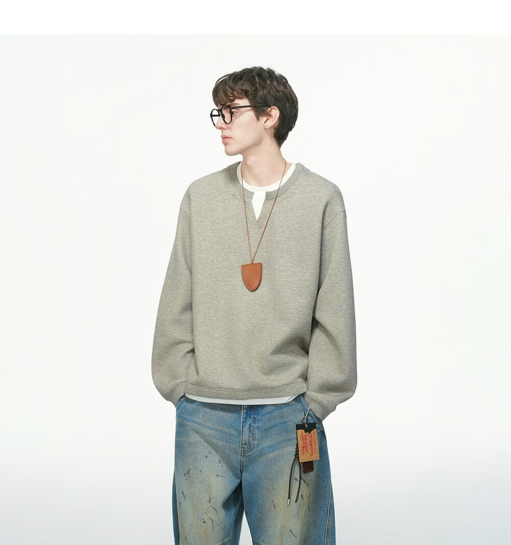 DREAM MADE American Style Two-in-One V-Neck Sweatshirt Men Spring New Heavyweight Inner Shirt Black M 11