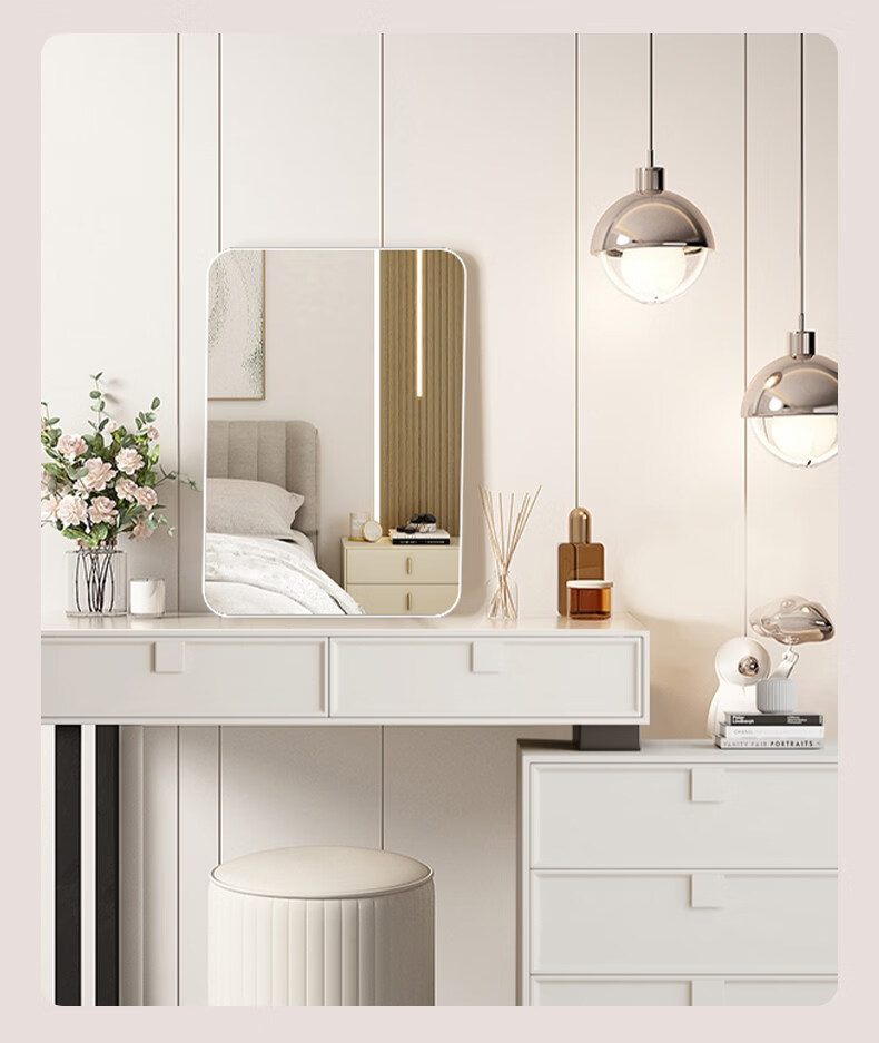 Menghuating Self-Adhesive Wall Mirror for Bathroom Vanity Makeup Hanging Wall-Mounted Toilet Dressing Mirror No Drilling Bathroom Mirror 5