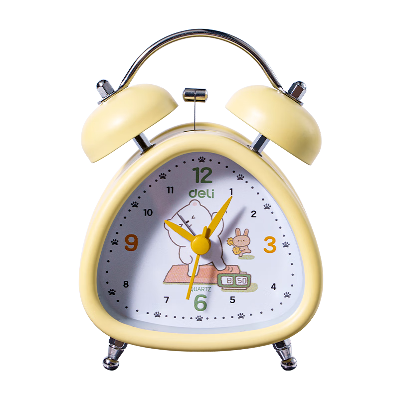 Deli Student Alarm Clock Powerful Wake-Up New Mechanical Silent Alarm Clock Back to School Season - LE310 (Yellow)