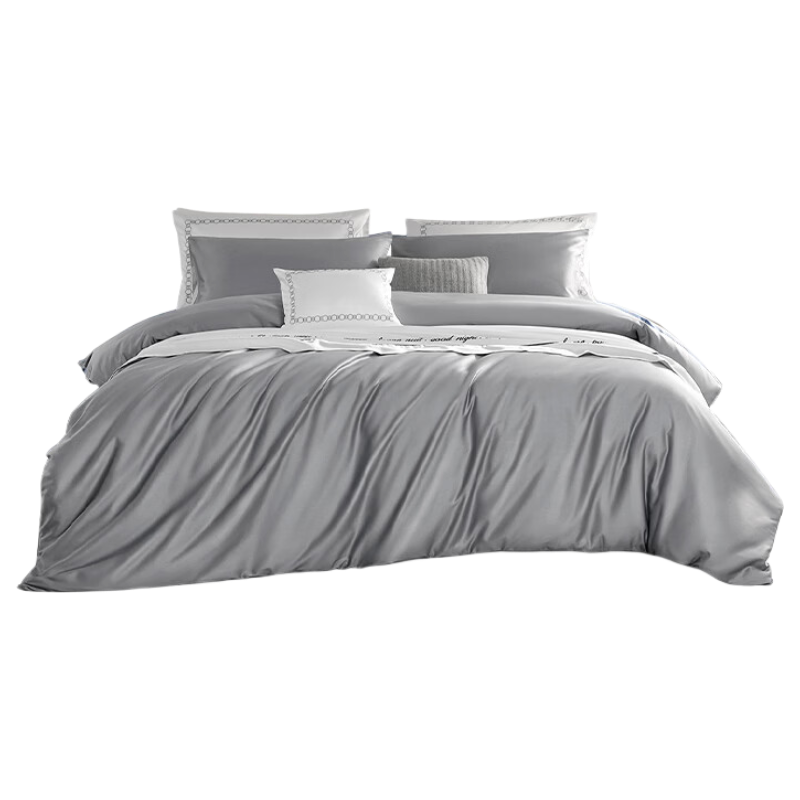 LOVO Luolai 60S Combed Cotton Satin Four-Piece Set Luxury Cotton Double Duvet Cover 220*240cm Gray