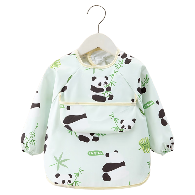 DOCTOR MA Children's Apron, Spring And Autumn Baby Eating Cover, Infant Food Feeding Bib, Reverse Apron, for Ages 2-4, Panda Design, Size 100