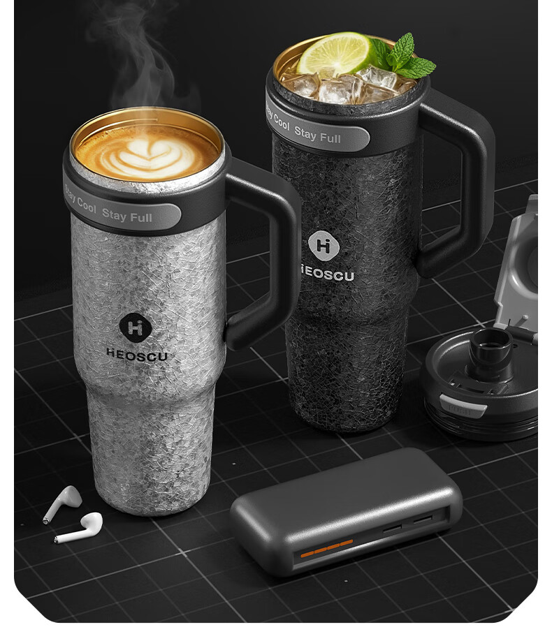 HEOSCU Large Capacity Straw Insulated 316 Stainless Steel Thermos Car Ice Mug Titanium Coated Inner Liner Giant Tea Cup 6