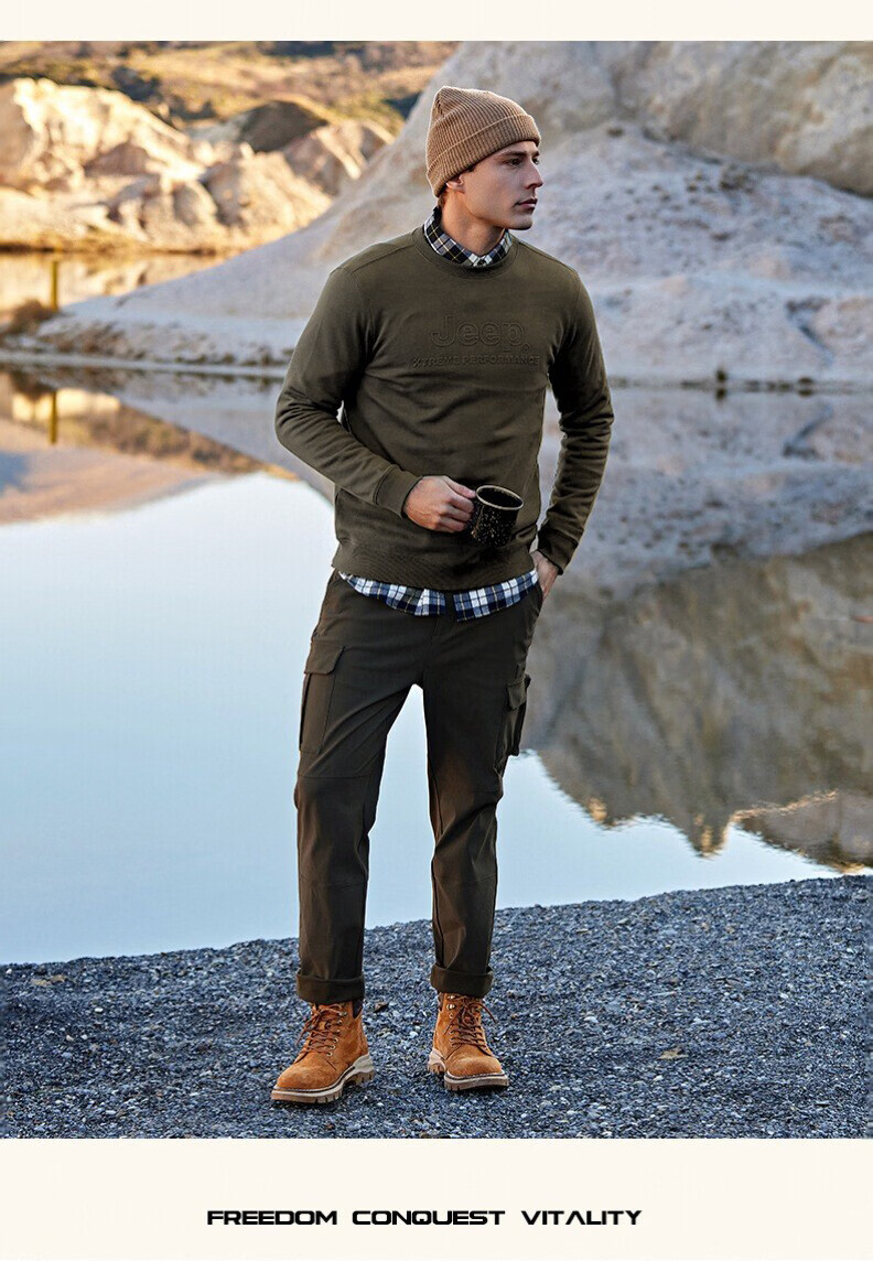 Jeep Men's Autumn Winter Thickened Warm Long Sleeve T-Shirt Outdoor Casual Loose Pullover Base Shirt 4344 5