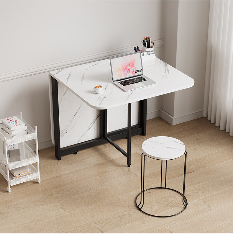 KULIN Folding Dining Table, Compact Size, Extendable And Retractable, Ultra-Thin Square Table for Home Use, Multifunctional, White, 120*80 Cm 5