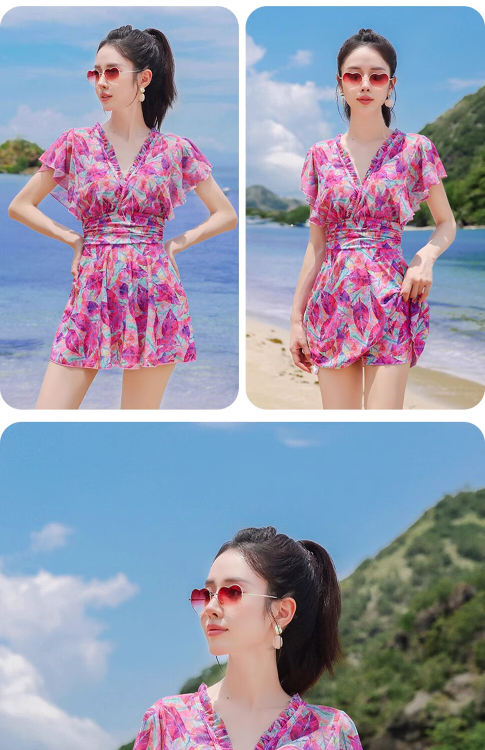 Xtep Women's One-Piece Skirted Swimsuit for Adults, Fashionable Printed Conservative Slimming Swimwear for Hot Springs and Beach Vacation 11