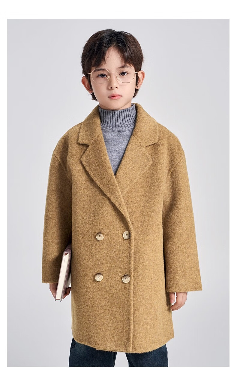 Romon Kids Reversible Wool Coat Autumn Winter Boys Girls Woolen Mid-Length Korean Style Jacket Charcoal Gray 170 26