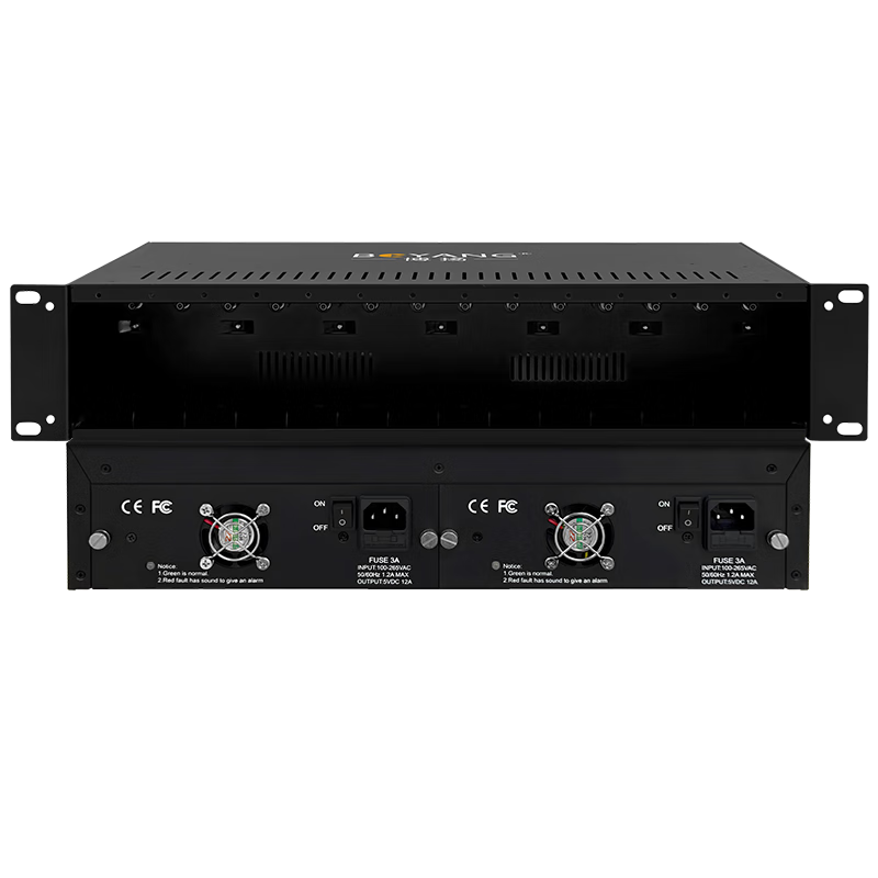 BOYANG BY-14S Telecom Grade 14-Slot Gigabit and Fast Ethernet External Power Fiber Optic Transceiver Rack 19-Inch 2U Chassis 220V Power Supply Dual Power Protection 1 Unit Price