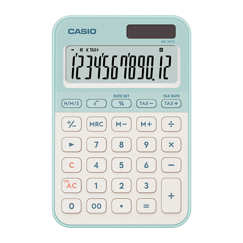 CASIO Dual Power Desktop Calculator 12-Digit Large Screen Solar MS-20YC Macaron Green