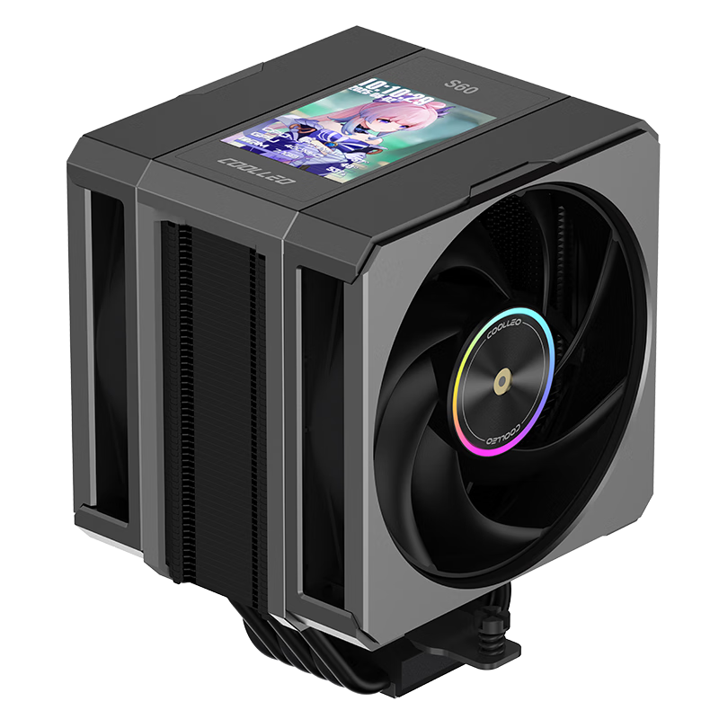 COOLLEO S60 CPU Cooler Single Tower Dual Fan 6 Heat Pipes Air Cooler 2.8-inch IPS Display PC Case Fan Multi-Platform Support Black