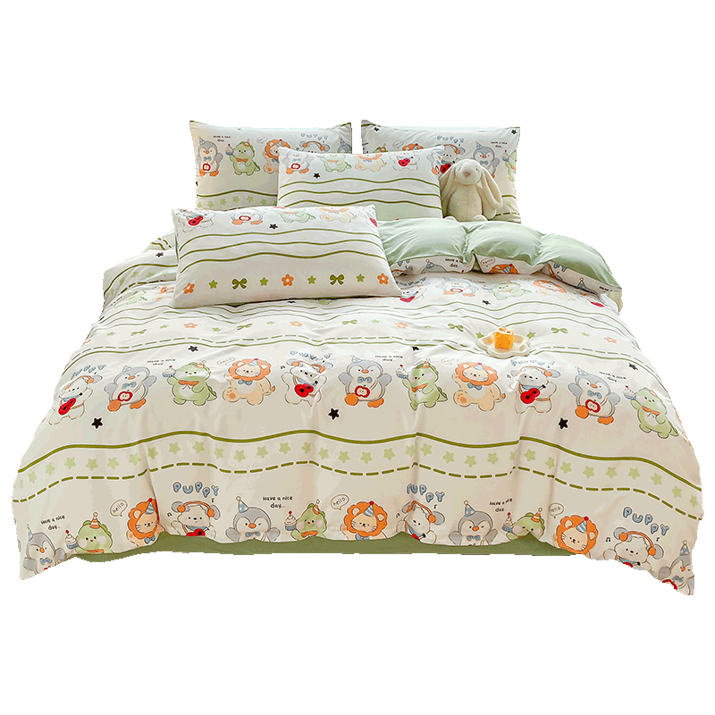 Grace A-Class 7A Antibacterial Pure Cotton Bedding Set 3-Piece Single Dormitory Sheet and Quilt Cover 1.5x2m for 1.2m Bed Music Festival