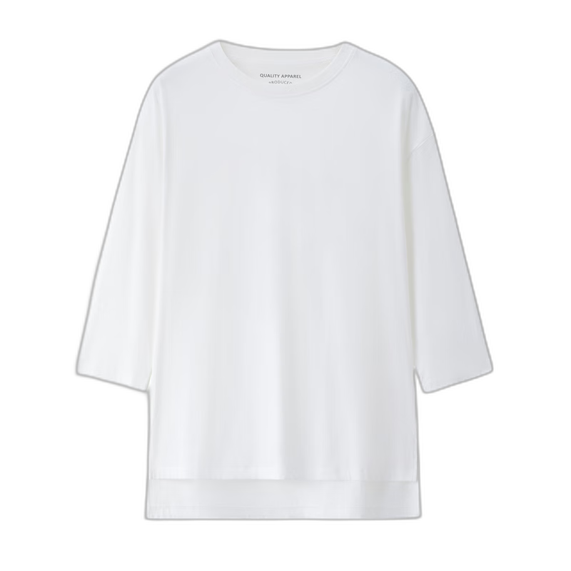 Giordano Women's T-Shirt, 2026 New Style, Pure Cotton, Short Front Long Back, Loose Fit, Round Neck, Three-Quarter Sleeve Top, 05325790