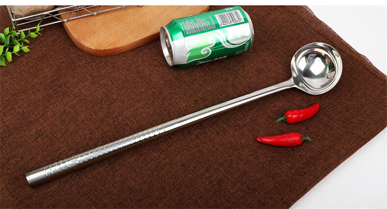 Jinwanfu Chef Large Stir-Fry Spoon Long Handle Soup Ladle Restaurant Canteen Cooking Spoon Steel Handle 4 Liang 2