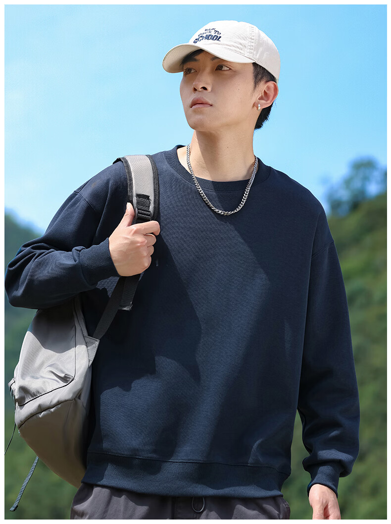 EASTERN CAMEL Men's Autumn Winter Crew Neck Solid Heavyweight Drop Shoulder Long Sleeve Outdoor Pullover Sweatshirt White XL 17