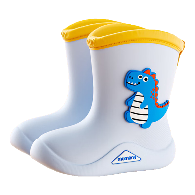 Moremerry Children's Rain Boots for Boys And Girls, Waterproof 3D Cartoon Non-Slip Wear-Resistant Rain Boots, Light Blue Dinosaur, Size 18