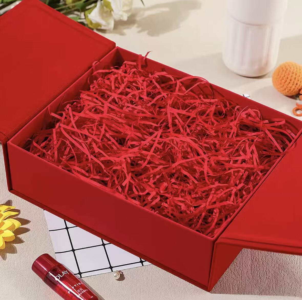 Yan Yu Ji Rafia Grass Filler Romantic Red 100g Gift Box Decoration for Girlfriend Birthday 2