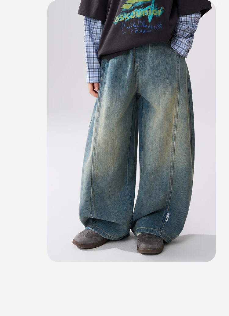 ASK JUNIOR Kids Boys Spring Denim Jeans Vintage American Style Pants Denim Blue 170 5