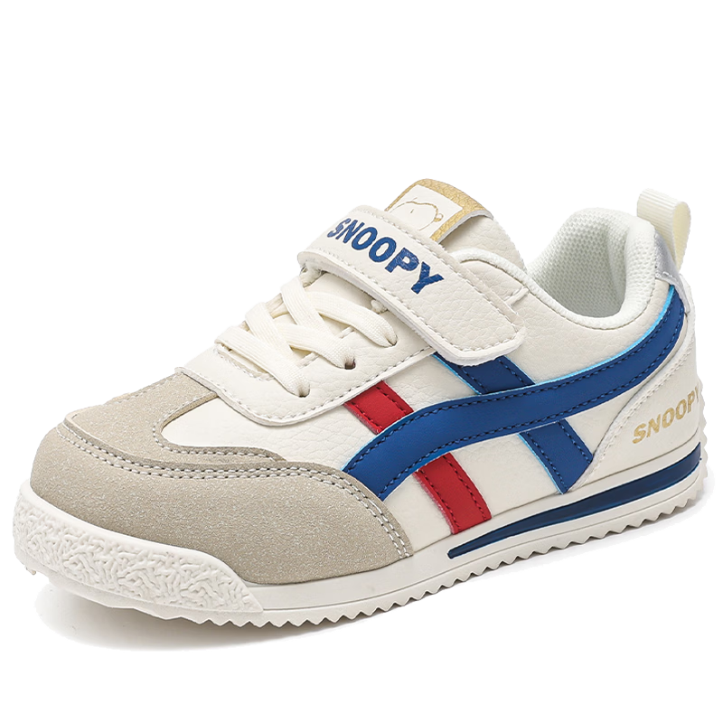 SNOOPY Kids Shoes 2026 Spring Lightweight Sports Shoes Boys and Girls Soft Sole German Training Casual Shoes 0004 White Blue Red Size 30