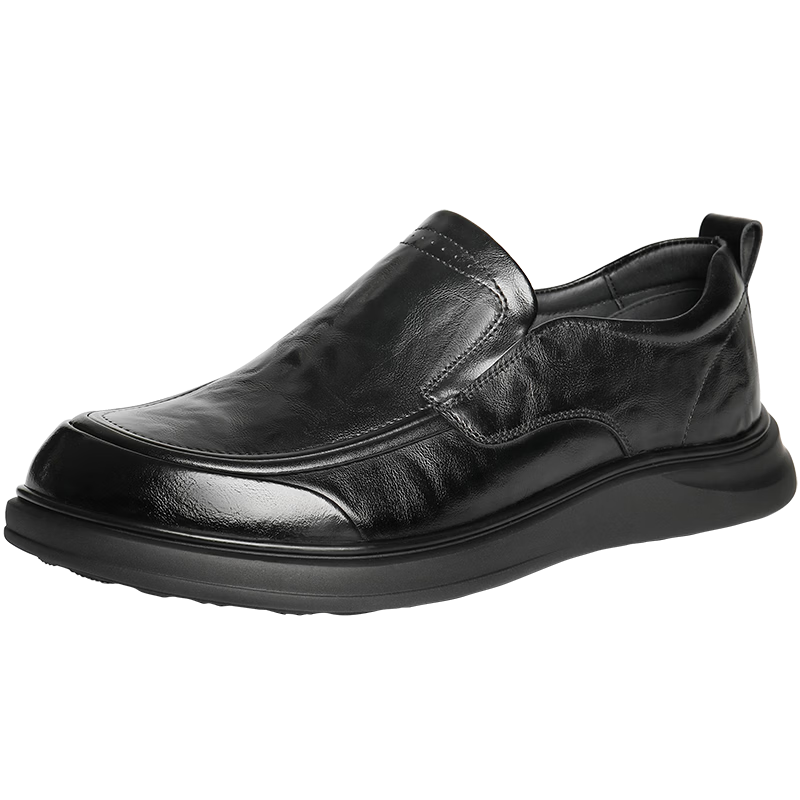 Belle Men's Business Casual Leather Shoes 26 Spring Summer Cowhide Comfortable Commuter Shoes A2326 Black Slip-On Size 43
