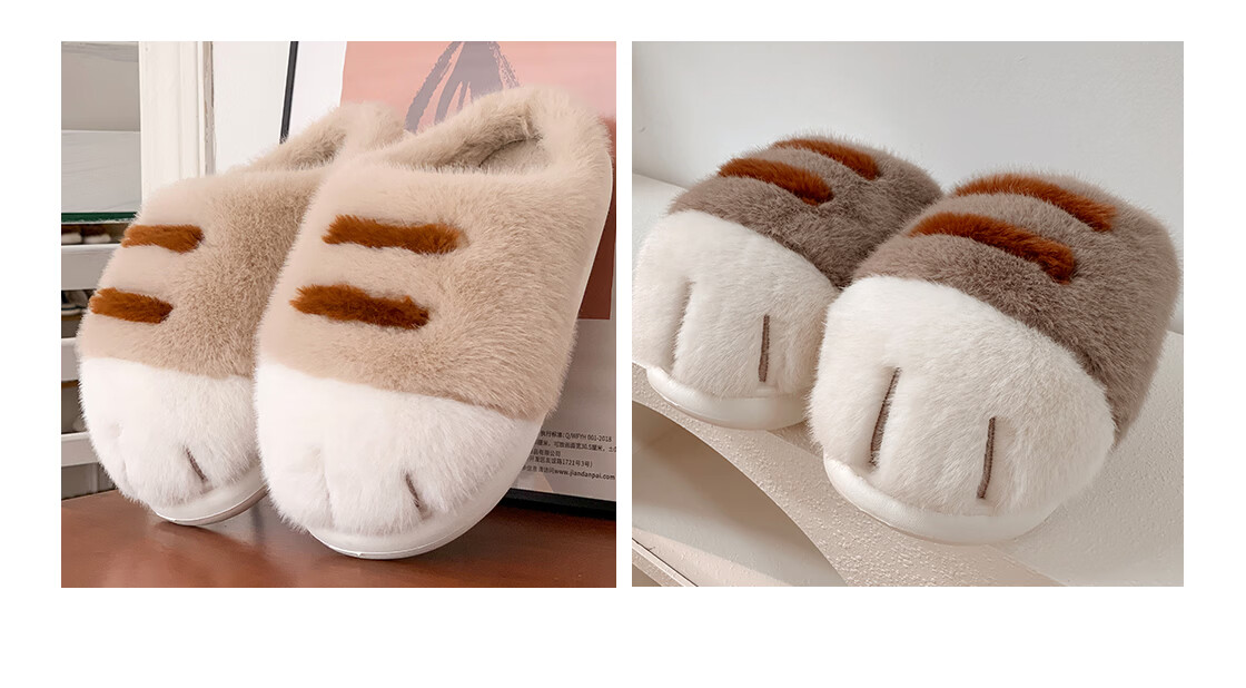 MINISO Cute Bear Claw Fleece-Lined Thickened Cotton Shoes, Adorable Wearable Home Slippers, Khaki (Cotton Shoes Style) Size 40-41 8