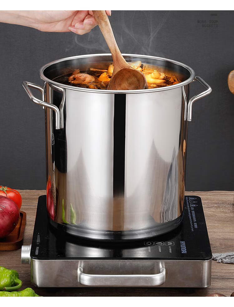 Universal 304 Stainless Steel Soup Pot 30x30cm with Lid Commercial Stew Bone Pot Braised Meat Marinade Bucket Rice Bucket Oil Bucket Large Soup Pot 4