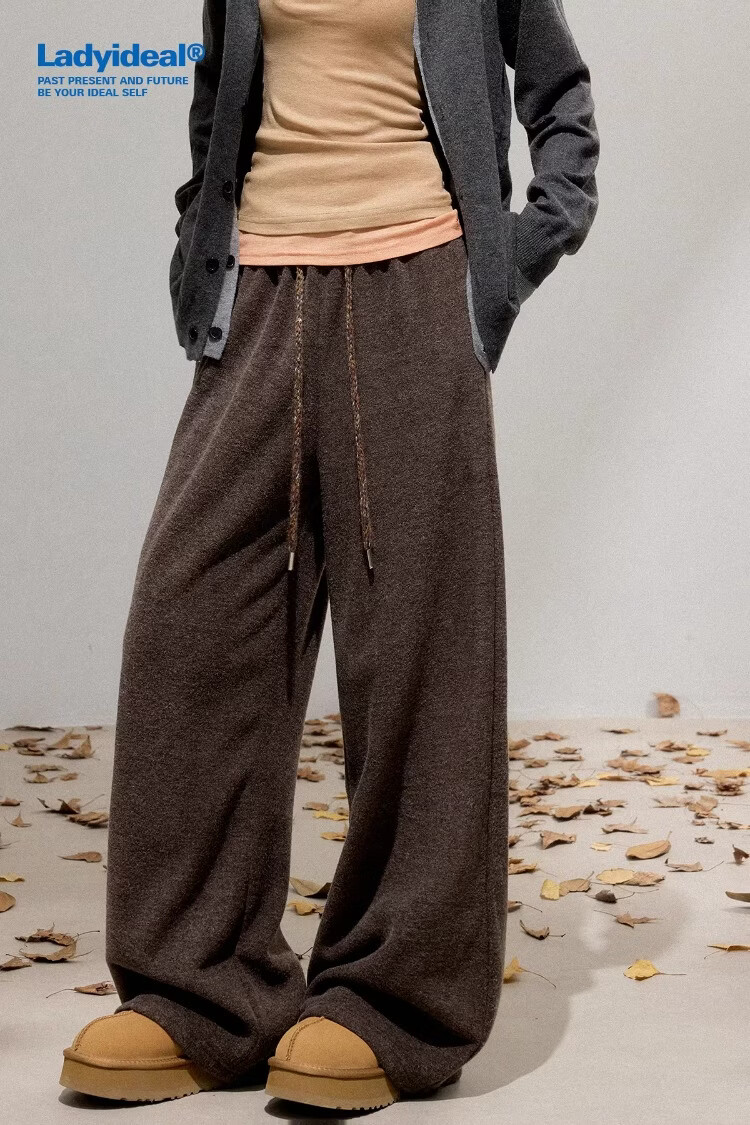 LADY IDEAL Brushed Casual Pants for Women 2025 Spring New Draped Straight Loose Wide-Leg Pants Black M 1