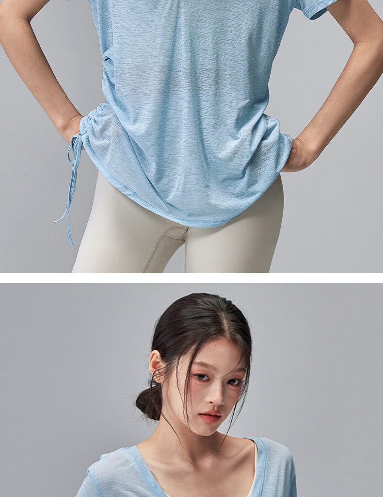 Free Style Women's Summer Sports Pullover Quick-Dry Loose Breathable Drawstring Short Sleeve Pilates Yoga Top for Running and Fitness 14