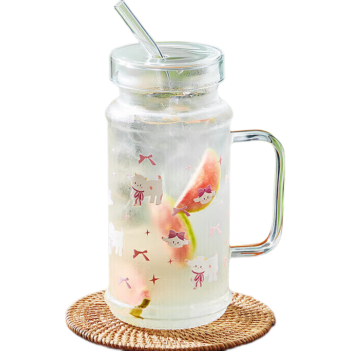 COOKER KING Glass Cup, High Borosilicate Water Bottle, Large Capacity Tea Cup, Heat-Resistant, Shatterproof, High Temperature Resistant, 1080ml (Pink)