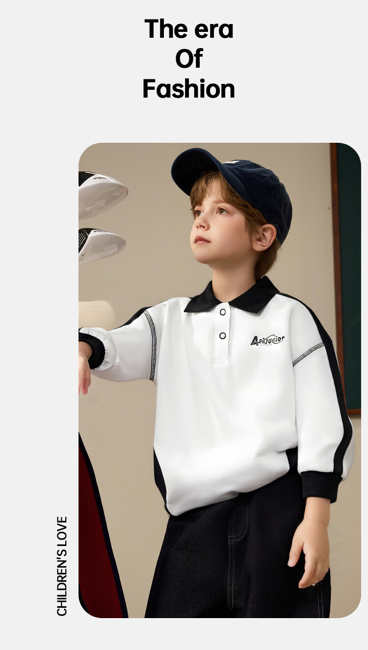 ASK JUNIOR Kids Sweatshirt Spring Boys Polo Collar Base Shirt School Style White 110 8