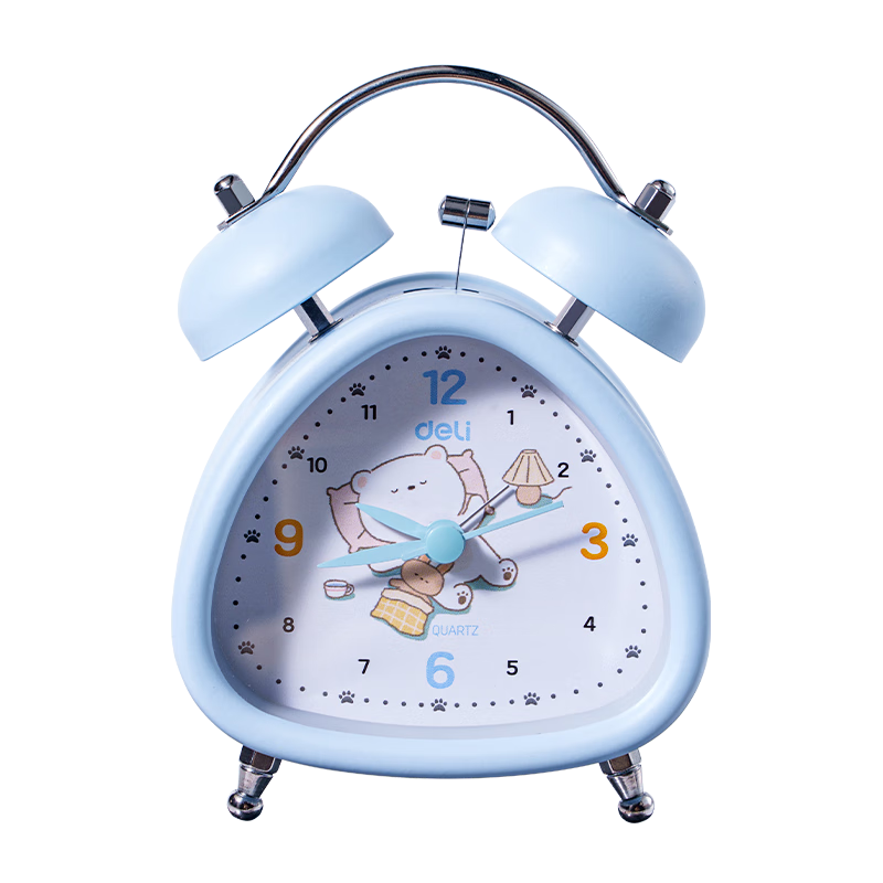 Deli Student Alarm Clock Powerful Wake-Up New Mechanical Silent Alarm Clock Back to School Season - LE310 (Blue)