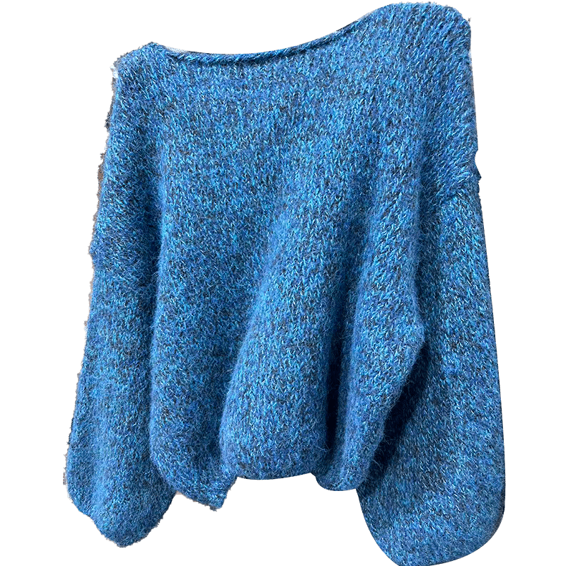 Demana Women's Winter Sweet Style Round Neck Loose Fit Cozy Petite Knit Sweater with Fluffy Wool
