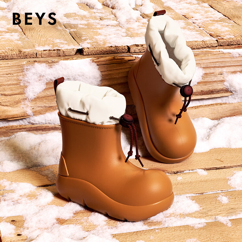 BEYS Women's Clown Shoes Fleece-Lined Snow Boots 2025 New Winter Thickened Non-Slip Waterproof Cotton Shoes Sand Color Size 38