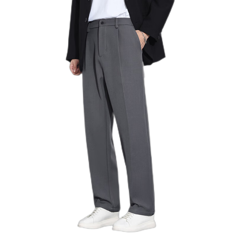 MULINSEN Men's Casual Straight-Leg Dress Pants Solid Color Simple Versatile Dark Gray XL