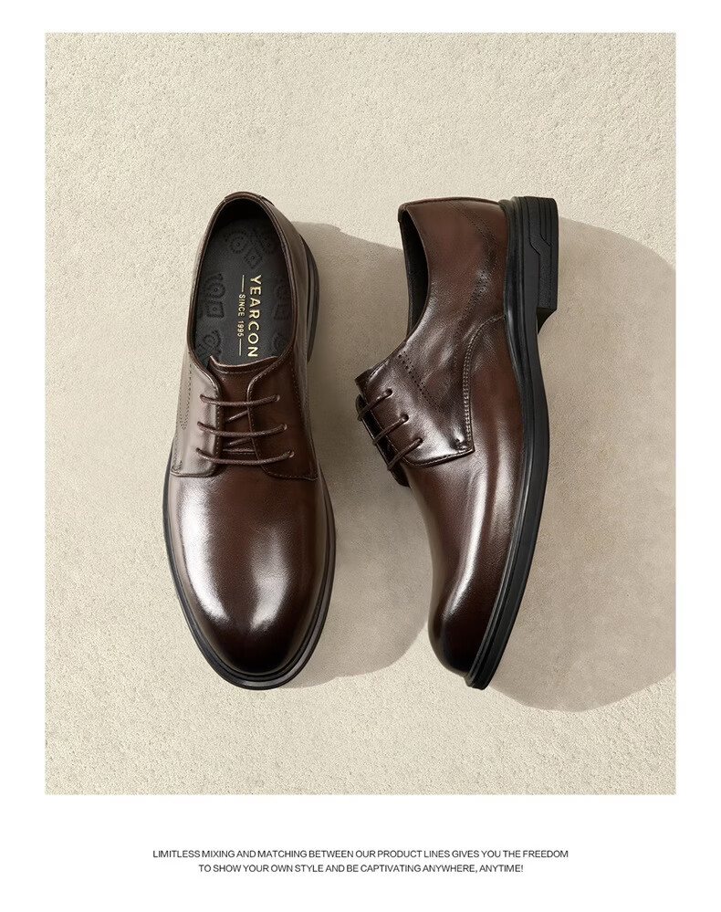 Eierkang Men's Spring and Autumn Genuine Leather Business Formal Shoes British Style Commuter Wedding Shoes 61303W Black Size 41 2